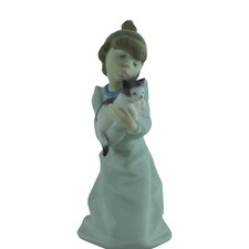 Vintage 1989 Lladro 5712 Sleepy Kitten Figurine Girl Holding Cat Spain In Box picture
