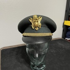 Vintage WWII US Army Officer Visor Hat Luxenberg Dress Cap 6 7/8 Green Gold picture