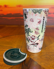 RARE Starbucks 2022 Holiday Pink Enchanted Forest Floral Ceramic Tumbler 12oz picture
