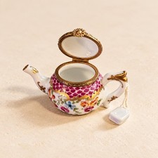 Rochard Limoges teapot trinket box, hand-painted floral porcelain box picture