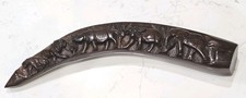 Vtg Hand Carved Wooden Tusk Featuring A Wild Life Procession Elephant Bridge picture