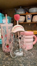 Authentic USA Starbucks Pink Barista July pink Drink Strawberry Bear Cup Glass picture