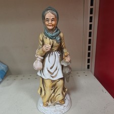 Vintage Porcelain Figurine Old Lady w/ Umbrella, purse, wearing a head scarf picture