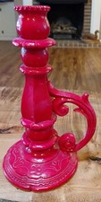 Vintage Red Candlestick French Flair Cottagecore Large Ceramic 10