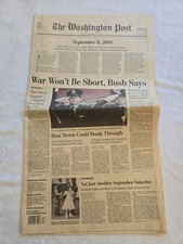 Newspapers-9/11- WAR WON'T BE SHORT, BUSH SAYS, 9/11-THE ATTACK ON AMERICA picture