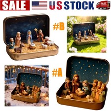 2× Pocket Nativity Set in Tin Box Handcrafted Resin Holy Family&Jesus Figurines picture