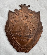 1900 U.P.F.A. Firemen’s Tournament Calumet MI Antique Copper Medal Schwaab picture