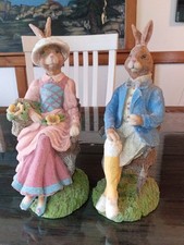 Pair Of Decorative Resin Easter Rabbit Figurines picture