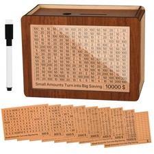 10000 Kakeibo Wooden Money Saving Challenge Box Cash Vault Large, picture