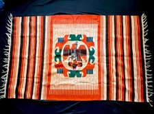 Vintage Mid Century Mexican Rug Wool Handwoven Reversible Zapotec Eagle 50x80 picture