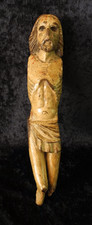 ANTIQUE HIGH-QUALITY HAND-CARVED WOODEN CHRIST CORPUS DEVOTIONAL SCULPTURE picture