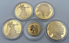 Historical Gold Replica Collection set of 5 Cu 24k Layered Gold Coins picture