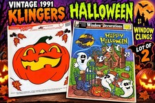 VTG 1991 Klingers Halloween Window Clings Lot 2 NOS Pumpkin Ghosts Witch picture