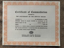Vintage AAA Lieutenant Of Service Squad Certificate Automobile Club Of Michigan picture