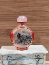 Vtg Chinese Reverse Painted Snuff Bottle Red Mask Sides Intact Cork Double Sided picture