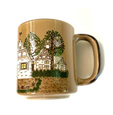 Otigari Japan Mug Vintage Owls In A Tree, Birds House Speckled Brown Rare picture