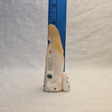 Zuni Michael Laweka MOP Standing Corn Maiden Eagle Fetish Inlay Signed 4.25