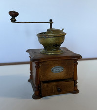 Antique Leinbrock's Reform oak manual coffee grinder with brass hopper e1900’s picture