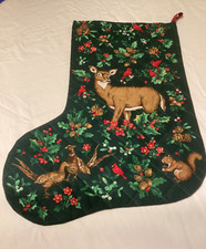 New HANDMADE Large Christmas Stocking Doe Deer Multicolor Quilted Fabric picture