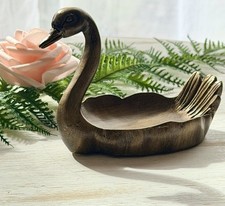 Vintage Style Wooden Gold Swan Figurine Swan Trinket Dish Gold Swan Catchall picture