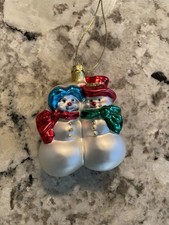 Vintage Thomas Pacconi Snowman Couple Glass Christmas Ornament picture