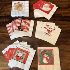Lot of 54 Vintage Christmas Paper Cocktail Napkins 1960s-1970s NOS & Used Santa picture