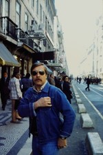 c1970's Kodachrome 35mm Slide, Man in Denim Jacket, Lisbon Street Cobblestone picture