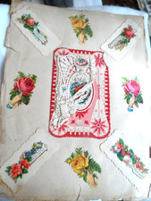 1876 Antique Scrapbook Page-SCRAPS ON BOTH SIDES- VALENTINE,CALLING CARDS & MORE picture
