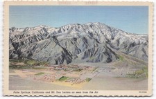 Vintage Palm Springs California Mt San Jacinto Aerial View Linen Postcard Posted picture