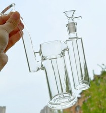 8.7in Glass Bong Double Chamber Perc Hookahs Recycler Smoking Water Pipe W/Bowl picture
