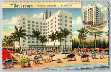 Miami Beach, Florida FL - The Sovereign Hotel, Private Beach - Vintage Postcard picture