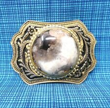 Classic Western Cowboy Belt Buckle Black White Gray Agate Vintage 70s    .CPA115 picture