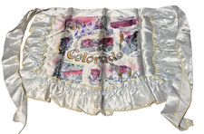 Colorado Souvenir Satin Half Apron Ruffle Pale Blue Yellow Trim NOS 1950s Travel picture