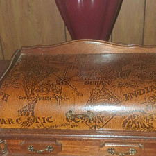 Vintage Mens Jewelry Box, World Map Lid, 2 Drawers, Brown/Brass picture
