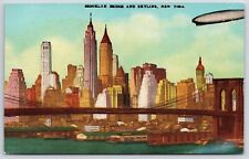 Brooklyn Bridge And Skyline New York NY East River Extention Buildings Postcard picture