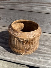 Vintage Brown Jardiniere Planter Grapevine Grape Relief Art Pottery Rustic Decor picture