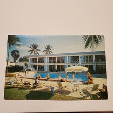 Biscayne Plaza Motel Swimming Pool Area People Miami Florida Postcard Hotel Inn picture