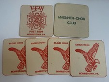 Vintage Norristown PA Coasters VFW 1804 Eagles Home Maenner-Chor Club Lot of 6 picture