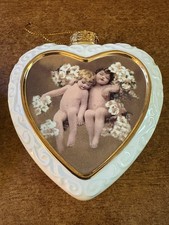 SET 2 Vtg Heart Porcelain Ornaments Bradford Editions “LovesHeavenly Messengers” picture