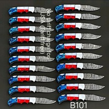 20 Pcs, Texas Flag Handmade Damascus Steel Folding Knives, Pocket (Tariff free) picture