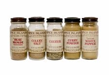 Lot/5 VTG SPICE ISLANDS Glass Jar Beau Monde Celery Salt Chervil Curry Powder picture