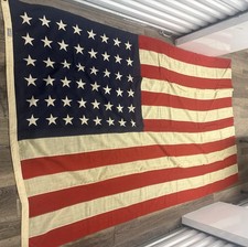 Vintage Sterling 48 Star American Flag All Wool Bunting Sewn Stars 56x92 picture