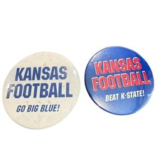 VTG Pair 2 Kansas KU Jayhawks Pinback Buttons Football GO BIG BLUE BEAT K-STATE picture
