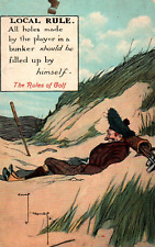 Comic Golf Local Rule Signed Laying in Bunker English Vintage 1914 Postcard picture