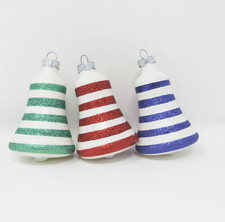 Lot of 3 Vintage Striped Glass Bell Christmas Ornaments ~ 3