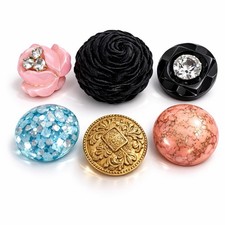 Lot 6 Vintage Large Lucite Rhinestone Art Deco Style Buttons Confetti Craft picture