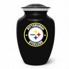 8'' Black Pittsburgh Steelers Football Theme Cremation Funeral Ashes Urn w/Bag picture