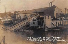 MICHIGAN CITY Franklin Street Bridge Collapse  1910 RPPC Postcard Copy picture