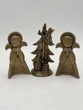 VTG Mid-Century Chalkware Praying Angels Gold Tone Lot of 3 Christmas Nativity picture