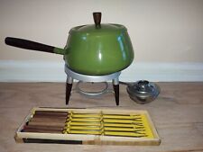 Avocado Green Fondue Pot With Forks. Very Good Condition Nice MCM Legs & Handles picture